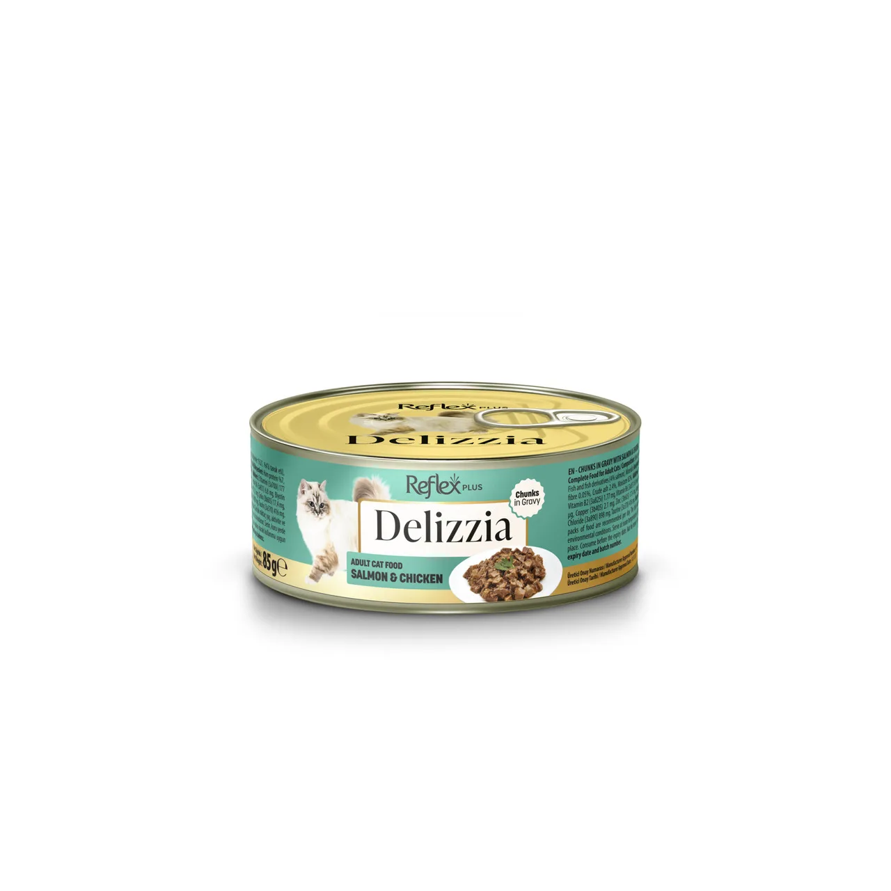 Reflex Plus Delizzia Sos İçinde Somonlu ve Tavuklu Parça Etli Kedi Konservesi 85 gr