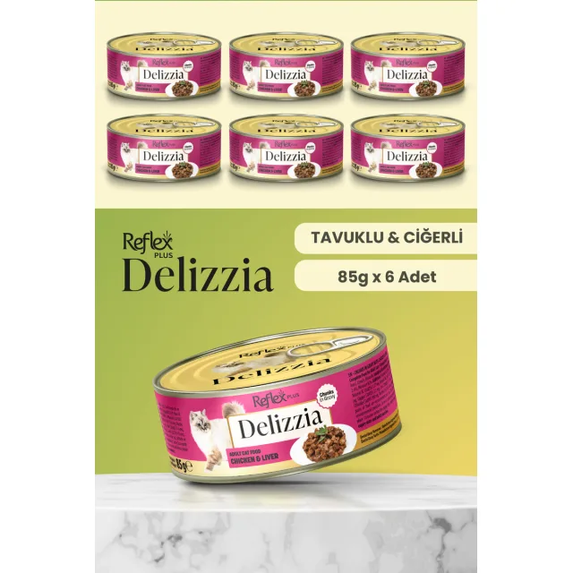 Reflex Plus Delizzia Sos İçinde Tavuklu ve Ciğerli Parça Etli Kedi Konservesi 85 gr
