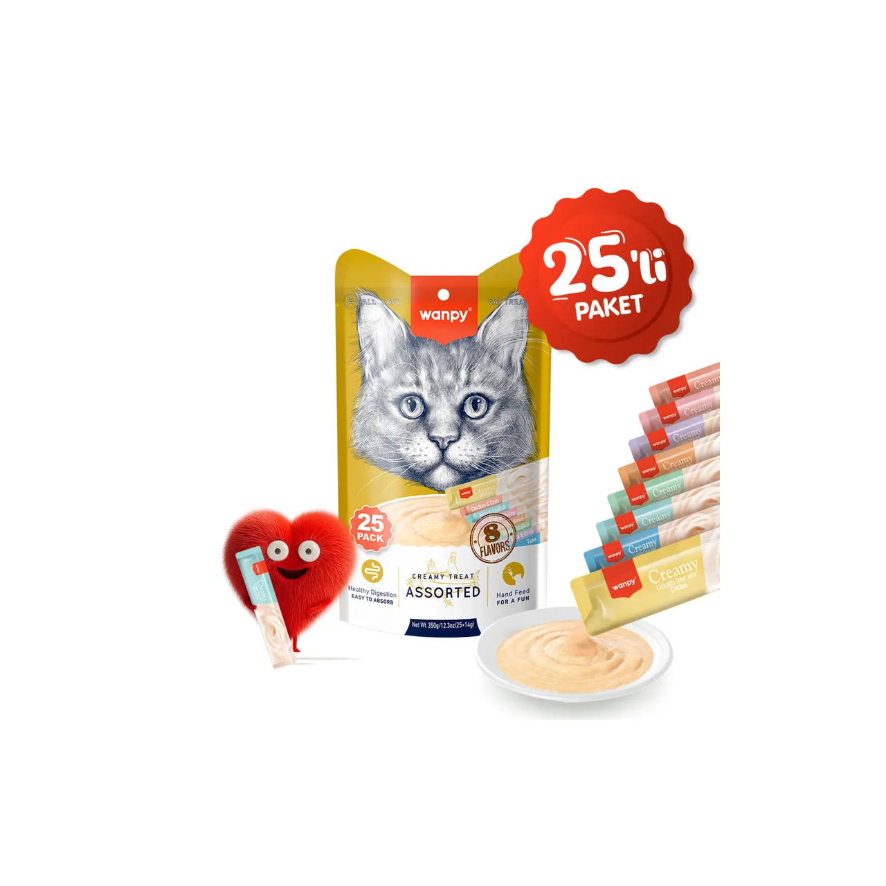 Wanpy Krema Kedi Ödül Maması 14 gr 25'li Karışık
