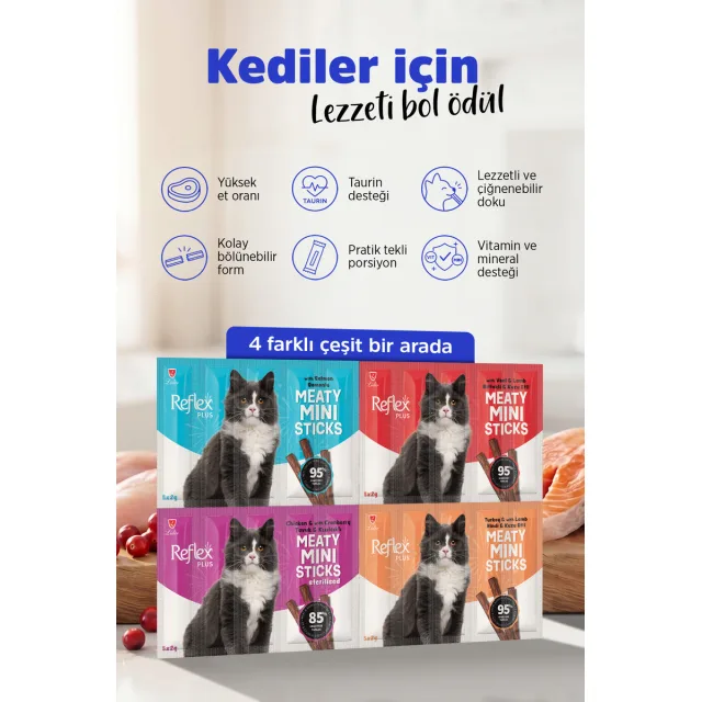 Reflex Plus Meaty Mini Sticks Kedi Ödül Maması 4 Çeşit 40g