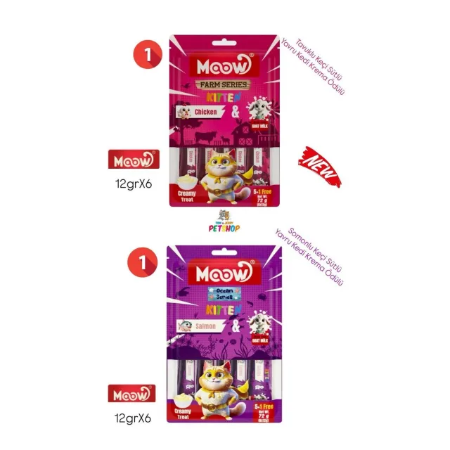 Moow Karışık Somonlu Tavuklu Keçi Sütlü Yavru Kedi Krema Ödülü 12gr x30