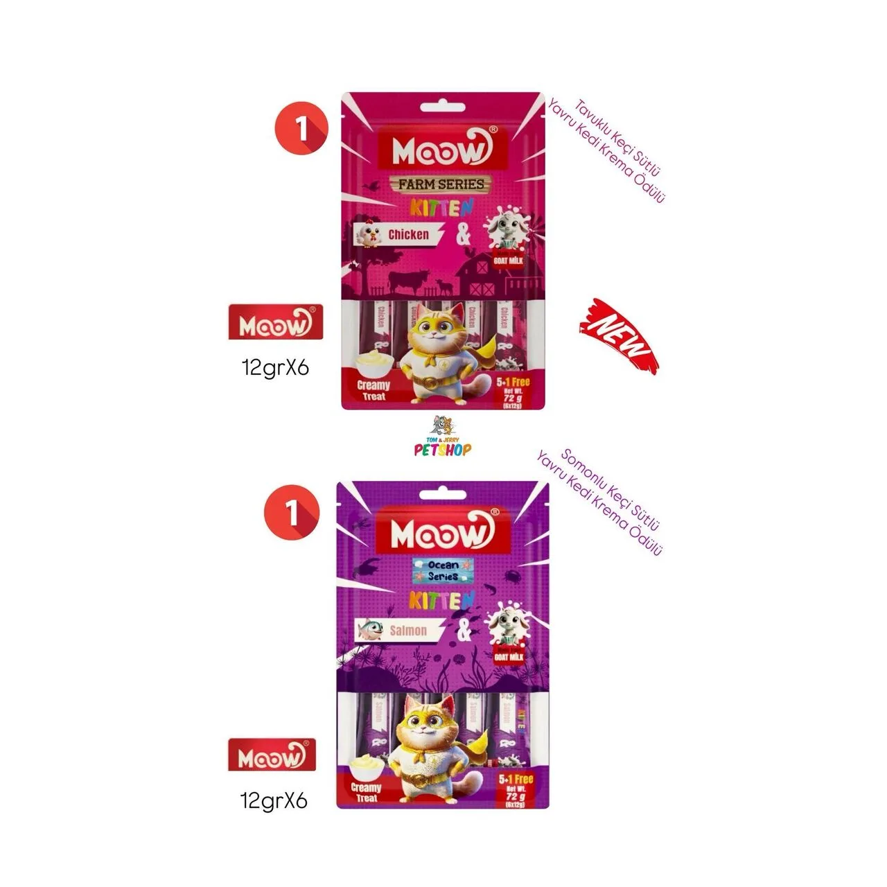 Moow Karışık Somonlu Tavuklu Keçi Sütlü Yavru Kedi Krema Ödülü 12gr x30
